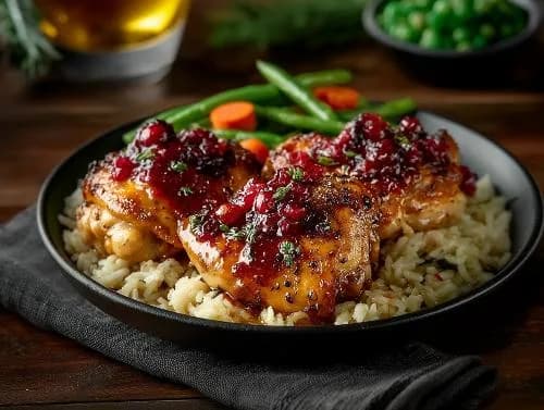 Holiday chicken and rice serving example from Chefry’s festive menu